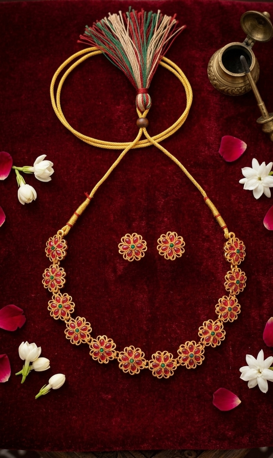 Premium Gold Plated Flower Necklace Set