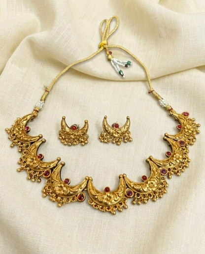Traditional Temple Necklace Set with Matching Earrings