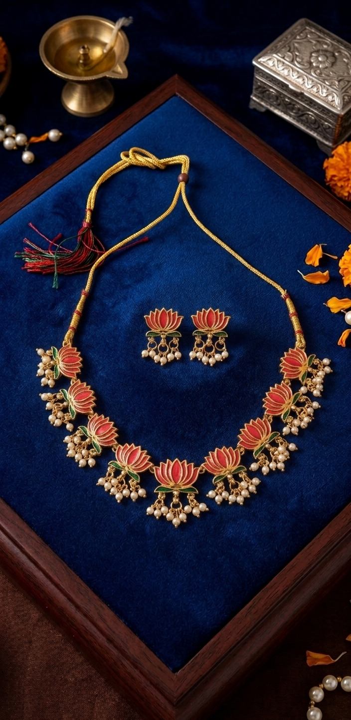 Gold Plated Lotus Flower Necklace Set for Women