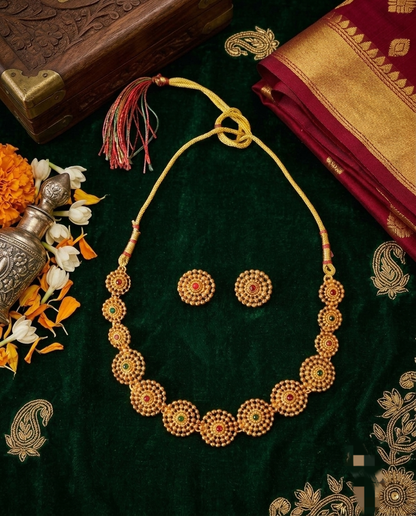 Ethnic Gold Plated Necklace Set with Earrings