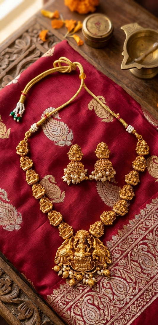 Antique Gold Lakshmi Pendant Necklace Set
