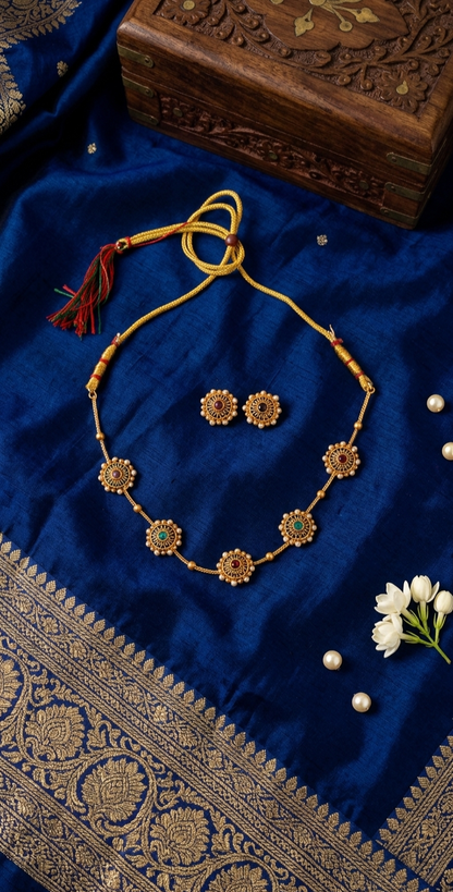Designer Floral Temple Necklace Set