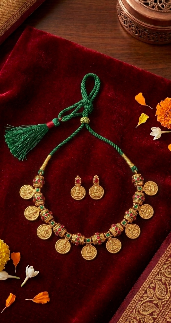 Lakshmi Coin Temple Gold Plated Necklace Set for Women