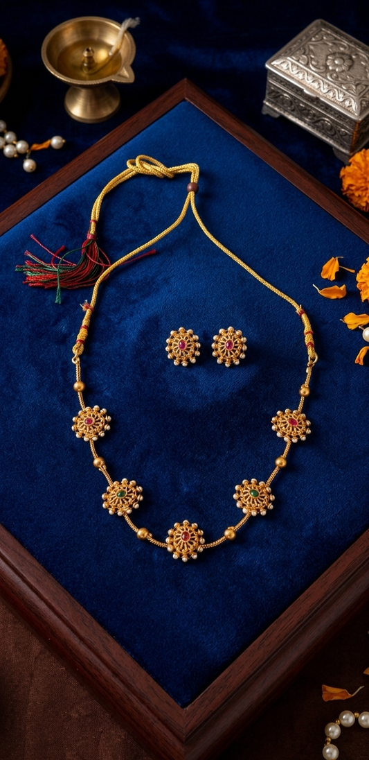 Antique Gold Floral Necklace Set with Earrings